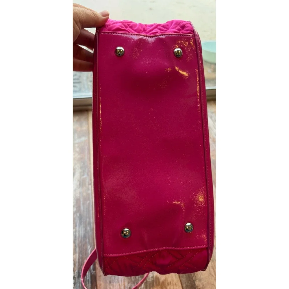 Vera Bradley Trimmed Trapeze Satchel Fuchsia Pink Quilted Nylon Bag